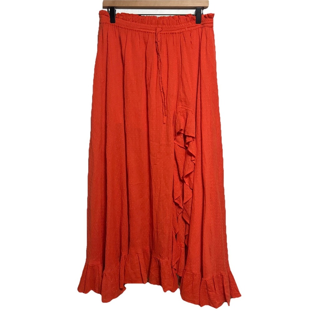 Steele Bisou Maxi Skirt Orange Textured Ruffles 100% Cotton Women's Size Medium‎